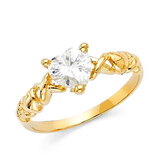 14K yellow Gold Heart CZ Engagement Ring